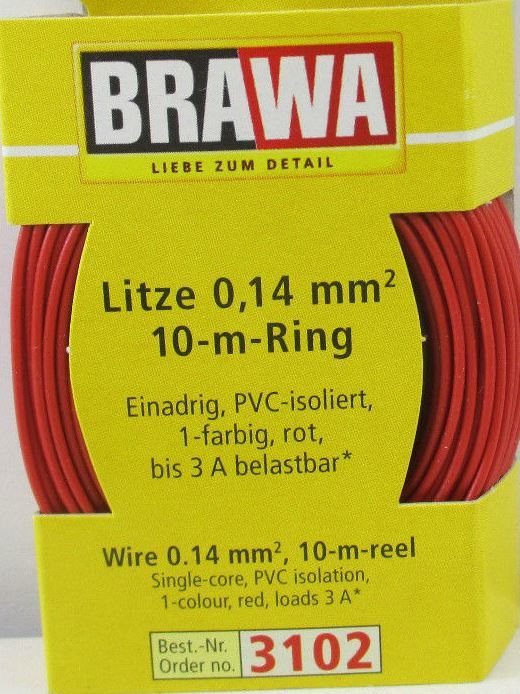 Brawa 3102 Draht, rot, 0,14 mm, 10 mtr.