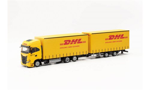 Herpa 315890 IVECO S-WAY LNG VOLUMEN-HÄNGERZUG „DHL“, H0 