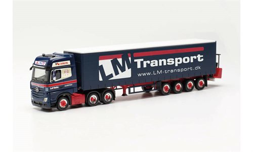 Herpa 316330 MERCEDES-BENZ ACTROS BIGSPACE GARDINENPLANEN-SATTELZUG MIT MITNAHMESTAPLER „LEIF MØLLER“ (DÄNEMARK/SILKEBORG), H0 