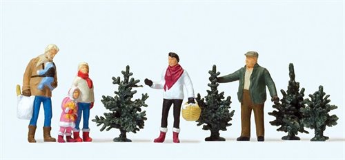 Preiser 10627 Weihnachtsbaum einkaufen, 5 Figuren und 4 Weihnachtsbäume, H0