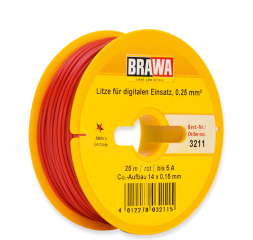 Brawa 3211 0,25 mm2 Draht, rot, 25 m Spule