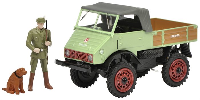 Schuco 63932 MB Unimog 401 mit Jäger und Hund 1/43