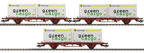 Märklin 47724 Containertragwagen-Set 3-teilig Bauart Lgjns der Green Cargo in Ep.VI , H0